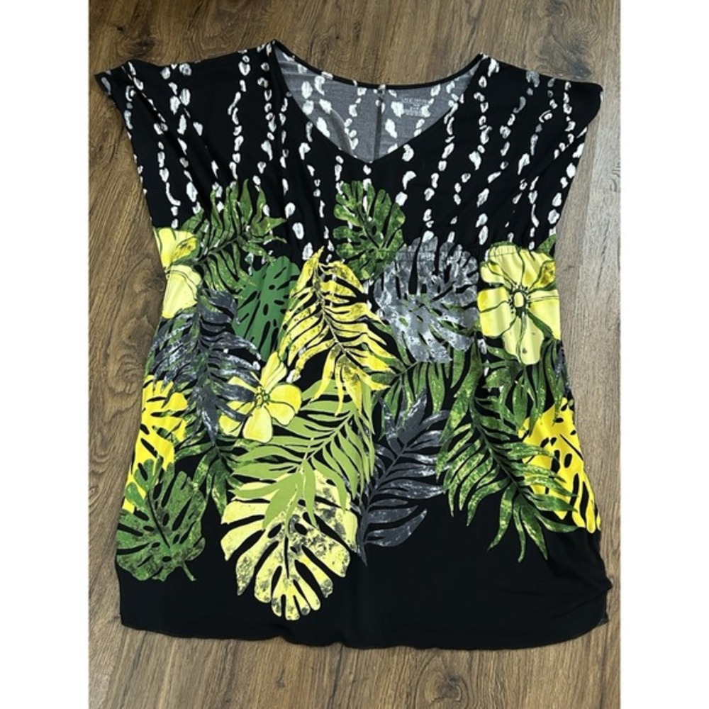 Lane Bryant 14/16 Tropical Blouse Flutter Dolman Sleeve Botanical Beach Flowy